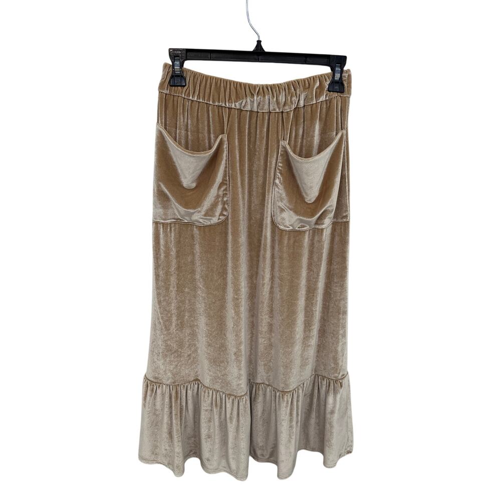 No. 6 Store Crushed Velvet Midi Skirt in Gold // M